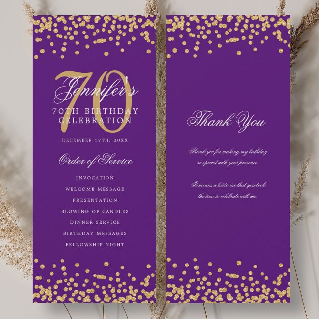 70e Anniversaire Programme Merci Gold Purple (70th Birthday Program Thank You Gold Purple )