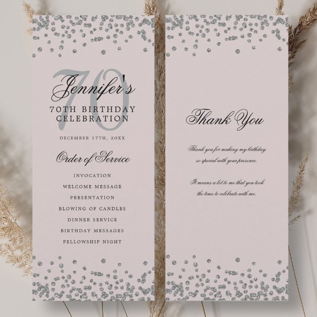 70e Anniversaire Programme Merci Silver Blush Rose (70th Birthday Program Thank You Silver Blush Pink )