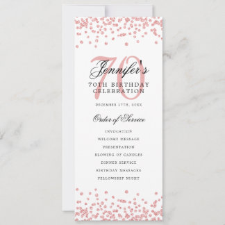 70e Anniversaire Programme Rose Gold Confetti Menu