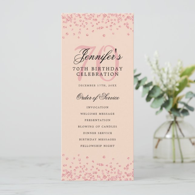 70e Anniversaire Programme Rose Gold Menu Blush (Debout devant)