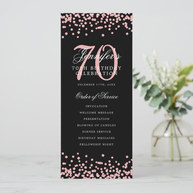 70e anniversaire Programme Rose Gold Menu Noir (Debout devant)