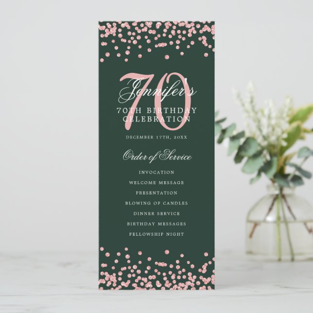 70e anniversaire Programme Rose Gold Menu Vert (Debout devant)