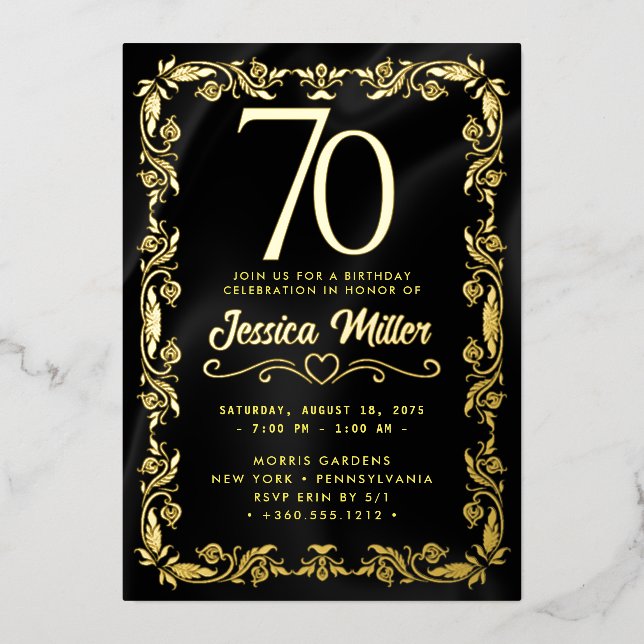 70e anniversaire Rose de fête Gold Foil Invitation (Recto)