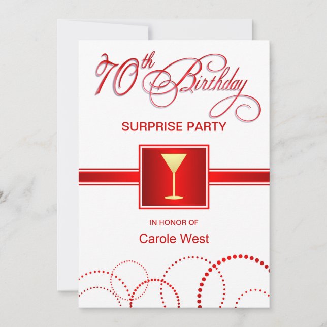 70e anniversaire Surprise Party Invitations - Roug (Devant)