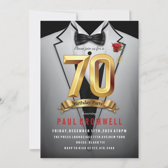 70e anniversaire Tuxedo Invitation (Devant)