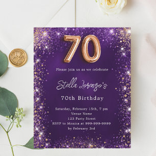 70e Anniversaire violet rose invitation or
