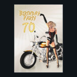 70e fête d'anniversaire Invitation<br><div class="desc">Une belle fille de motards pointe vers votre invitation à la fête. Une invitation irrésistible pour les hommes de tout âge.</div>