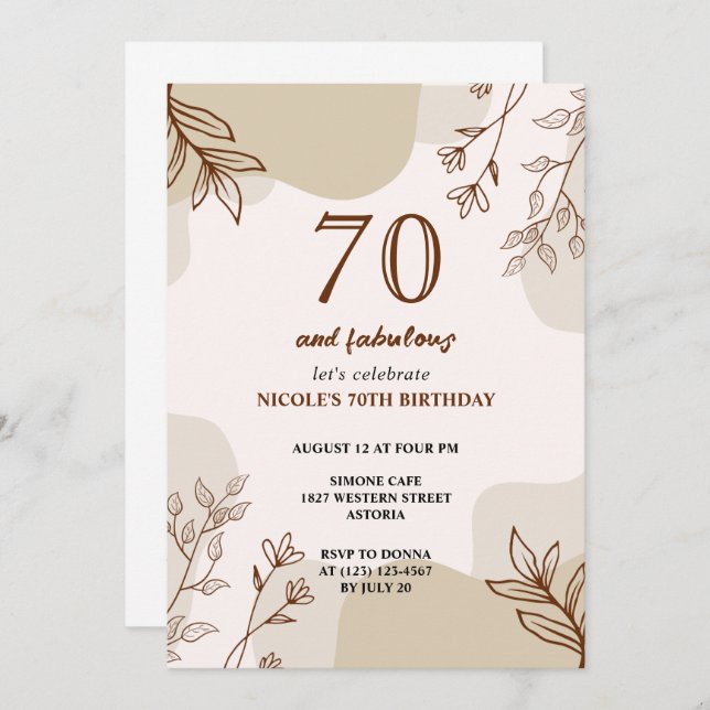 70e invitation à l'anniversaire de naissance beige (Devant / Derrière)
