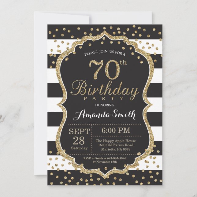 70e Invitation d'anniversaire. Parties scintillant (Devant)