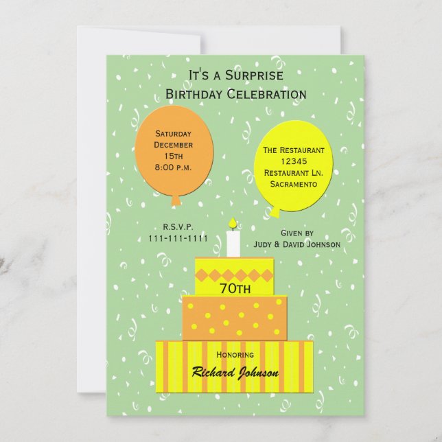 70e Invitation de fête d'anniversaire surprise (Devant)