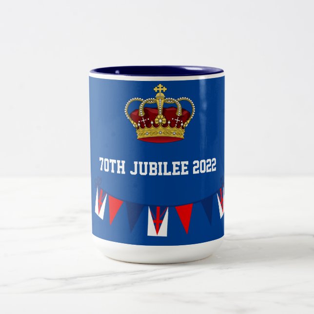 70e Jubilé 2022 Couronne bleu bicolore Mug (Centre)