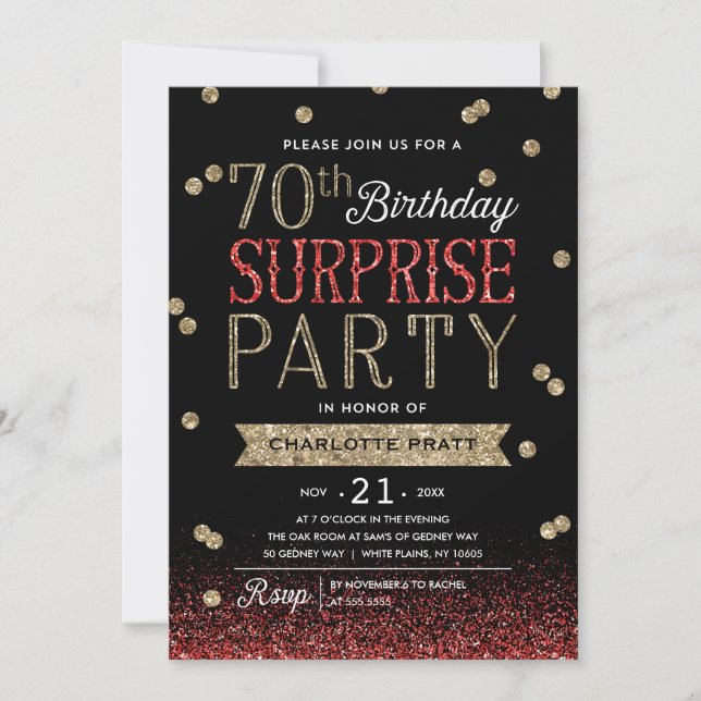 70e Parties scintillant Invitation du Confetti Sur (Devant)