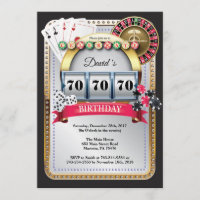 70e Poker Playing Card Casino Invitation Anniversa