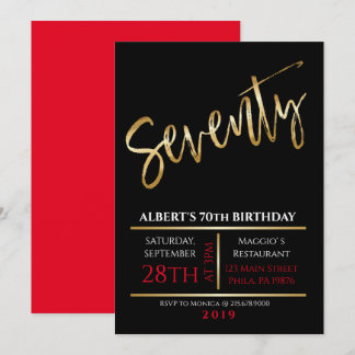 70e Seveneth Anniversaire Gold Black Invitation