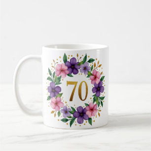 70ème Anniversaire Mug - Couronne florale avec num