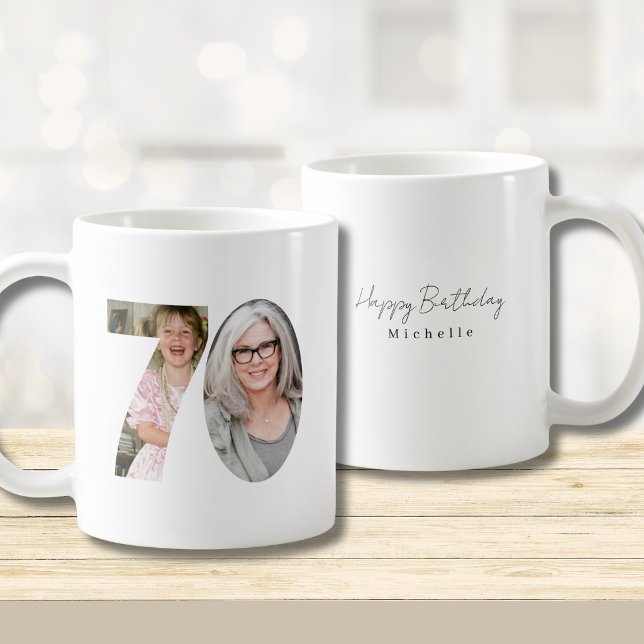 70th Birthday Custom Two Photo Coffee Mug (Créateur téléchargé)