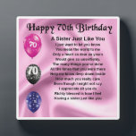 70th  Birthday Sister Poem Plaque<br><div class="desc">A great personalised gift for a sister on her 70th  Birthday.

This item can be personalised or just purchased as it is</div>