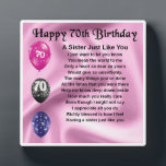 70th Birthday Sister Poem Plaque<br><div class="desc">A great personalised gift for a sister on her 70th Birthday.
This item can be personalised or just purchased as it is</div>