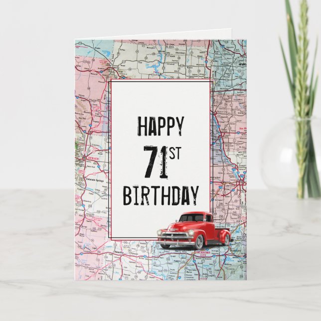 71e Anniversaire Camion rouge Retro sur la carte (Devant)