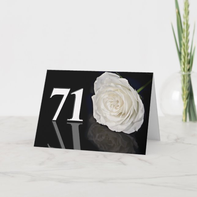 71e Anniversaire Carte avec une rose blanche class (Devant)
