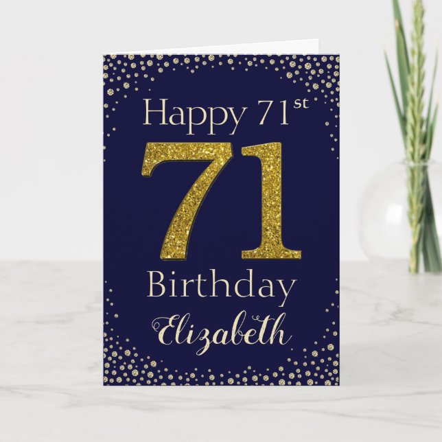 71e Anniversaire Carte de Parties scintillant d'or (Devant)