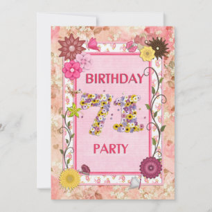 71e anniversaire invitation fête avec cadre fleuri