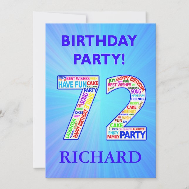 72e anniversaire Invitation de fête Ajouter un nom (Devant)