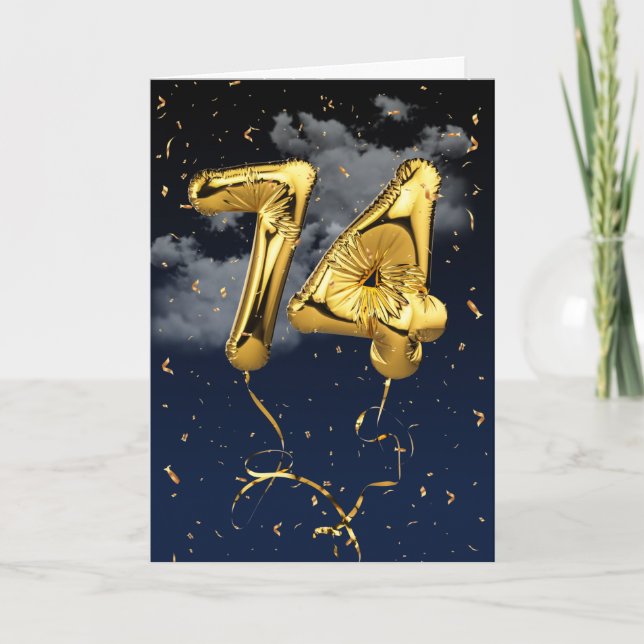 74e Anniversaire Gold Mylar Balloon et carte Confe (Devant)