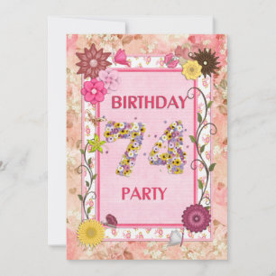 74e anniversaire invitation fête avec cadre fleuri