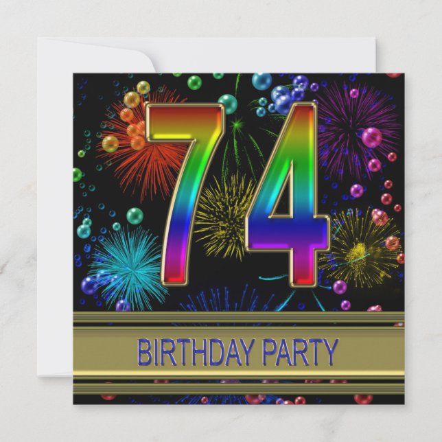 74e Birthday Invitation with bubbles (Devant)