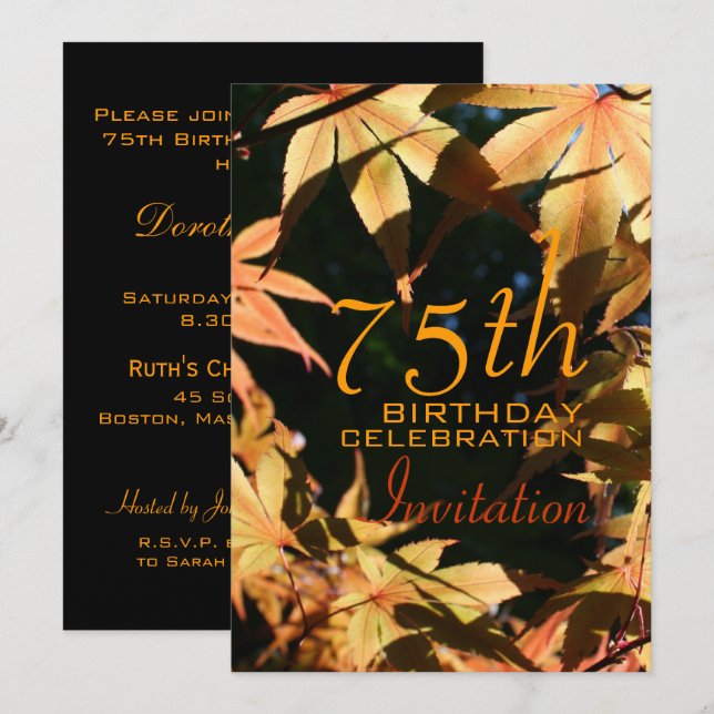 75e anniversaire Fête Automne Invitation personnal (Devant / Derrière)