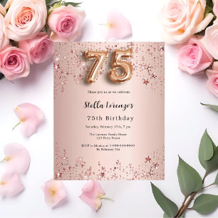 75e anniversaire rose or rose étoiles invitation