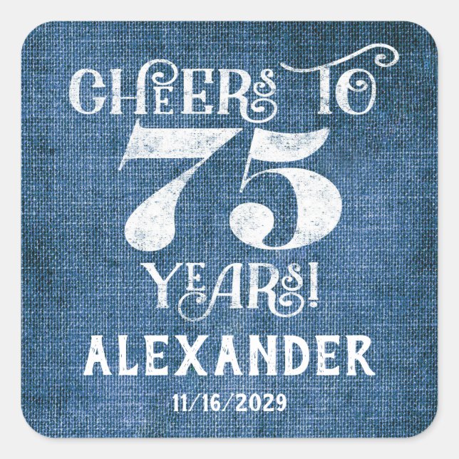 75e anniversaire Stickers Merci de lin bleu Favor (Devant)