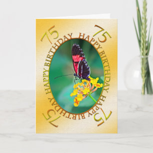 75e Carte d'anniversaire aux papillons et aux fleu