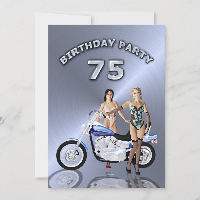75e fête d'anniversaire Invitation avec moto (Devant)