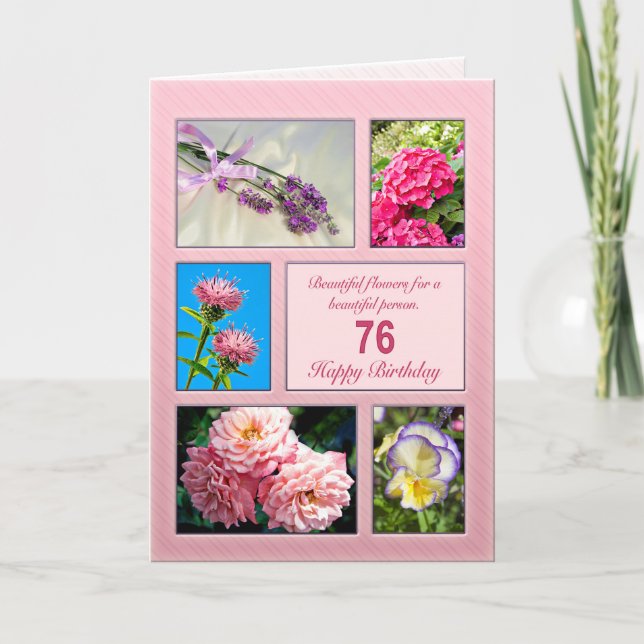 76e anniversaire, belle carte de fleurs (Devant)