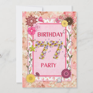 77e anniversaire invitation fête avec cadre fleuri