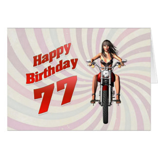77e carte d'anniversaire avec une fille de moto