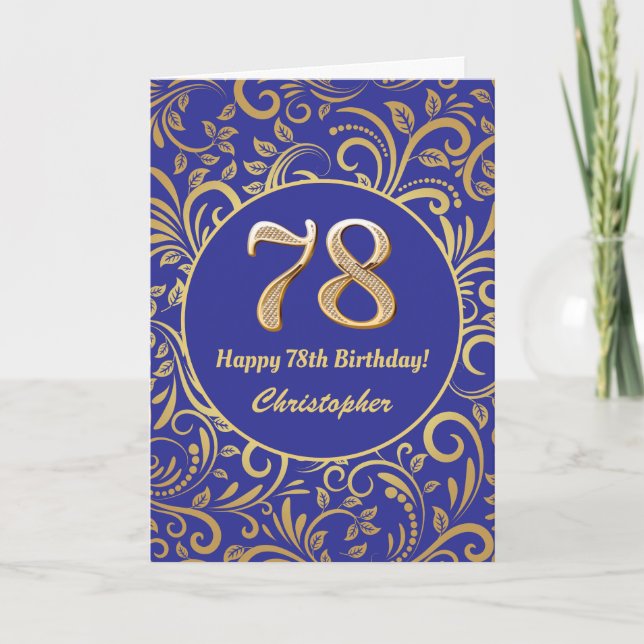 78e anniversaire Marine bleu et or modèle floral (Devant)