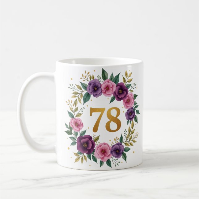 78ème Anniversaire Mug - Couronne florale avec num (Gauche)