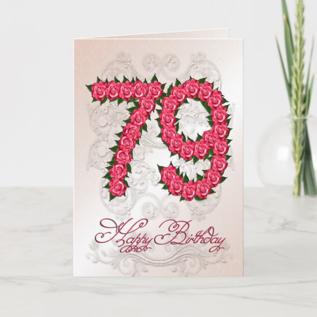 79e anniversaire carte avec rose et feuille (Devant)