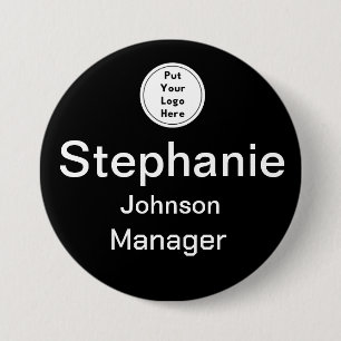 7,6 Cm Badge de nom personnalisé rond en noir avec logo d