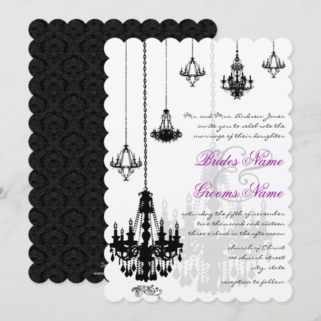7 Chandeliers noirs Invitations de mariage (Devant / Derrière)