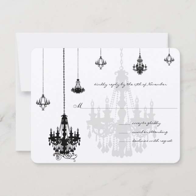 7 Chandeliers Noirs Mariage Cartes RSVP (Devant)