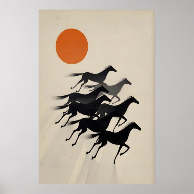 7 Chevaux Décoration Murale Silhouettes Noires Min (Devant)