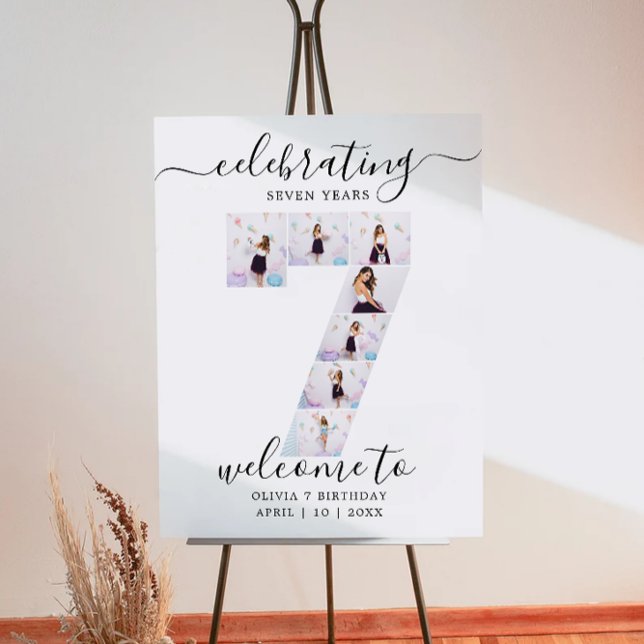 7 Photo Affiche de bienvenue d'anniversaire, Lui o (7 Photo Birthday Welcome Sign, Him or Her Poster)