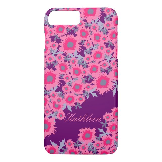 7 Plus Joli pavot rose violet pourpre coque iphone damass (Dos)