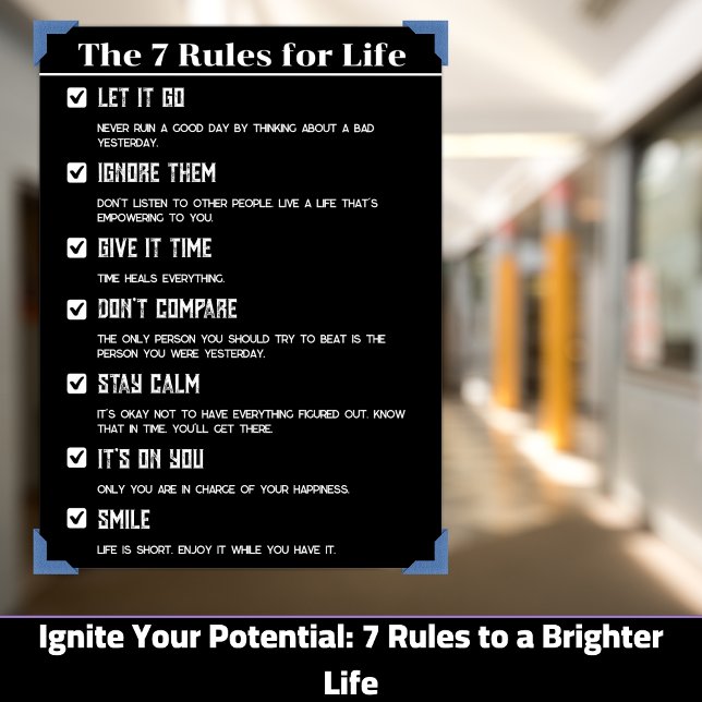 7 Règles de vie Poster motivationnel, 12"x18" Inch (Ignite Your Potential: 7 Rules to a Brighter Life)