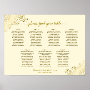7 Tableau Mariage Sièges Diagrammes d'or sur crème
