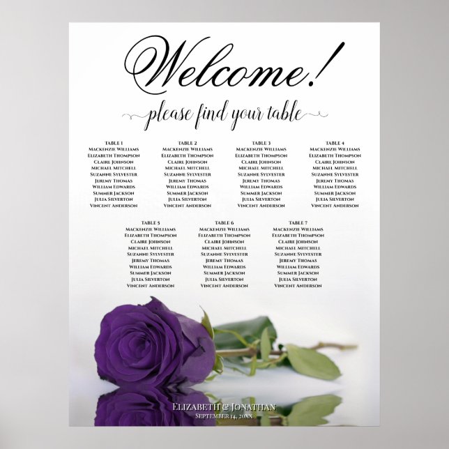 7 Tableau Tableau Royal Purple Rose Mariage Sièges (Devant)